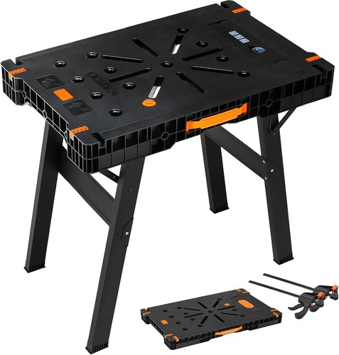 Folding work bench with clamps - with,