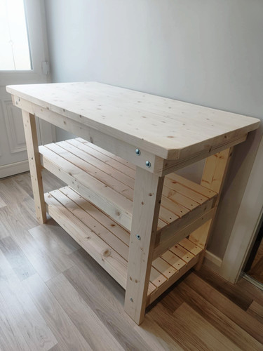 Wooden work bench with - with, two