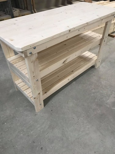 Wooden work bench with two - work,